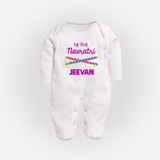 My First Navratri Dandiya Sticks Personalized Full Body Suit - WHITE - New Born (Chest 7.5")