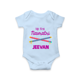 My First Navratri Dandiya Sticks Personalized Romper - BABY BLUE - New Born (Chest 14")