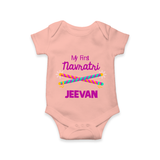 My First Navratri Dandiya Sticks Personalized Romper - PEACH - New Born (Chest 14")