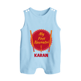My First Navratri Dandiya Badge Personalized Button Romper - BABY BLUE - New Born (Chest 18")