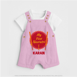 My First Navratri Dandiya Badge Personalized Dungaree - BABY PINK - 0 - 5 Months Old (Chest 18")