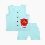 My First Navratri Dandiya Badge Personalized Jabla Set - BABY BLUE - 0 - 3 Months Old (Chest 9.8")
