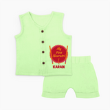 My First Navratri Dandiya Badge Personalized Jabla Set - PASTEL GREEN - 0 - 3 Months Old (Chest 9.8")