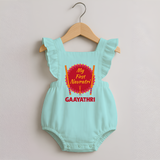 My First Navratri Dandiya Badge Personalized Romper Frock - MINT GREEN - 0 - 3 Months Old (Chest 19")