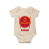My First Navratri Dandiya Badge Personalized Romper - IVORY - New Born (Chest 14")