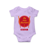 My First Navratri Dandiya Badge Personalized Romper - LILAC - New Born (Chest 14")