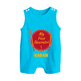 My First Navratri Dandiya Badge Personalized Button Romper - SKY BLUE - New Born (Chest 18")