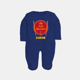 My First Navratri Dandiya Badge Personalized Full Body Suit - NAVY BLUE - New Born (Chest 7.5")
