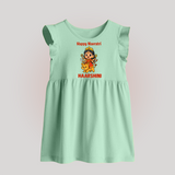 Happy Navratri Goddess Personalized Baby Frock - MINT GREEN - 0 - 3 Months Old (Chest 17")