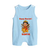 Happy Navratri Goddess Personalized Button Romper - BABY BLUE - New Born (Chest 18")