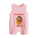 Happy Navratri Goddess Personalized Button Romper - BABY PINK - New Born (Chest 18")