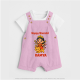 Happy Navratri Goddess Personalized Dungaree - BABY PINK - 0 - 5 Months Old (Chest 18")