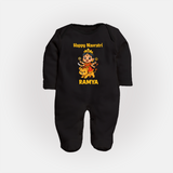 Happy Navratri Goddess Personalized Full Body Suit - BLACK - New Born (Chest 7.5")