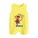 Garba Dandiya Boy Personalized Button Romper - PASTEL YELLOW - New Born (Chest 18")
