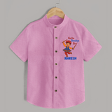 Garba Dandiya Boy Cartoon Print Personalized Kids Shirt - BABY PINK - 0 - 6 Months Old (Chest 23")