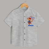 Garba Dandiya Boy Cartoon Print Personalized Kids Shirt - GREY - 0 - 6 Months Old (Chest 23")