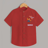 Garba Dandiya Boy Cartoon Print Personalized Kids Shirt - RED - 0 - 6 Months Old (Chest 23")