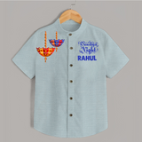 Dandiya Night Diya Illustration Personalized Kids Shirt - ARCTIC BLUE - 0 - 6 Months Old (Chest 23")
