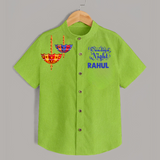 Dandiya Night Diya Illustration Personalized Kids Shirt - LIME GREEN - 0 - 6 Months Old (Chest 23")