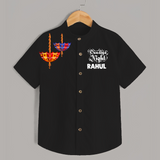 Dandiya Night Diya Illustration Personalized Kids Shirt - BLACK - 0 - 6 Months Old (Chest 23")