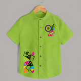 Traditional Garba Dance Couple Print Personalized Kids Shirt - LIME GREEN - 0 - 6 Months Old (Chest 23")