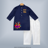 Garba Night Dancer Illustration Personalized Kids Kurta - NAVY BLUE - 3 - 6 Months Old (Chest 24", Kurta Length 14'', Waist 19", Pant Length 14")