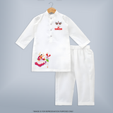 Garba Night Celebration Dance Print Personalized Kids Kurta - WHITE - 3 - 6 Months Old (Chest 24", Kurta Length 14'', Waist 19", Pant Length 14")