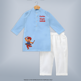 Garba Night Dandiya Boy Cartoon Print Personalized Kids Kurta - BABY BLUE - 3 - 6 Months Old (Chest 24", Kurta Length 14'', Waist 19", Pant Length 14")