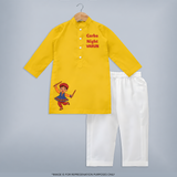 Garba Night Dandiya Boy Cartoon Print Personalized Kids Kurta - CHROME YELLOW - 3 - 6 Months Old (Chest 24", Kurta Length 14'', Waist 19", Pant Length 14")
