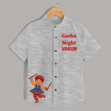 Garba Night Dandiya Boy Cartoon Print Personalized Kids Shirt - GREY - 0 - 6 Months Old (Chest 23")