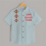 Happy Navratri Diamond Motif Personalized Kids Shirt - ARCTIC BLUE - 0 - 6 Months Old (Chest 23")