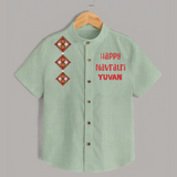 Happy Navratri Diamond Motif Personalized Kids Shirt - MINT GREEN - 0 - 6 Months Old (Chest 23")