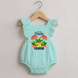 My First Onam Festive Nilavilakku & Banana Leaf Romper Frock - MINT GREEN - 0 - 3 Months Old (Chest 19")