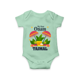 My First Onam Festive Nilavilakku & Banana Leaf Romper - MINT GREEN - New Born (Chest 14")