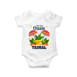 My First Onam Festive Nilavilakku & Banana Leaf Romper - WHITE - New Born (Chest 14")