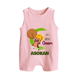 My First Onam Mahabali Celebration Button Romper - BABY PINK - New Born (Chest 18")