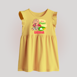 My First Onam Little Krishna Celebration Baby Frock - PASTEL YELLOW - 0 - 3 Months Old (Chest 17")