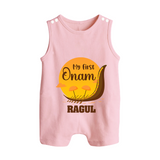 My First Onam Kerala Snake Boat Button Romper - BABY PINK - New Born (Chest 18")
