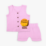 My First Onam Kerala Snake Boat Jabla Shorts Set - BABY PINK - 0 - 3 Months Old (Chest 9.8")