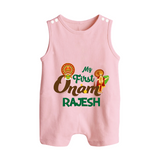 My First Onam Kathakali & King Mahabali Button Romper - BABY PINK - New Born (Chest 18")
