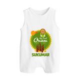 My First Onam Kerala Heritage Emblem Button Romper - WHITE - New Born (Chest 18")
