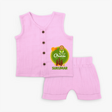 My First Onam Kerala Heritage Emblem Jabla Shorts Set - BABY PINK - 0 - 3 Months Old (Chest 9.8")
