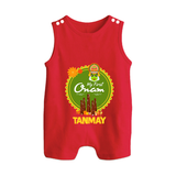My First Onam Kerala Heritage Emblem Button Romper - RED - New Born (Chest 18")