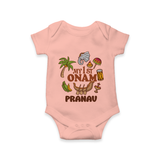 My First Onam Kerala Festival Icons Romper - PEACH - New Born (Chest 14")