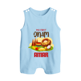 My First Onam Sadhya Feast Button Romper - BABY BLUE - New Born (Chest 18")