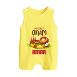 My First Onam Sadhya Feast Button Romper - PASTEL YELLOW - New Born (Chest 18")