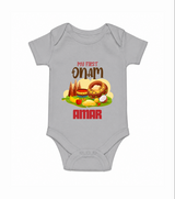 My First Onam Sadhya Feast Romper - GREY - New Born (Chest 14")
