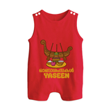 Kerala Snake Boat Festival Button Romper - RED - New Born (Chest 18")