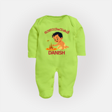 Little Pookalam Celebration Full Body Suit - LIME GREEN - New Born (Chest 7.5")
