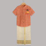 Little Pookalam Celebration Shirt and Dhoti - ORANGE - 0 - 6 Months Old (Chest-23") (Dhoti length-14")